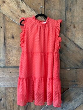 THML Coral Ruffle Sleeve Tiered Dress